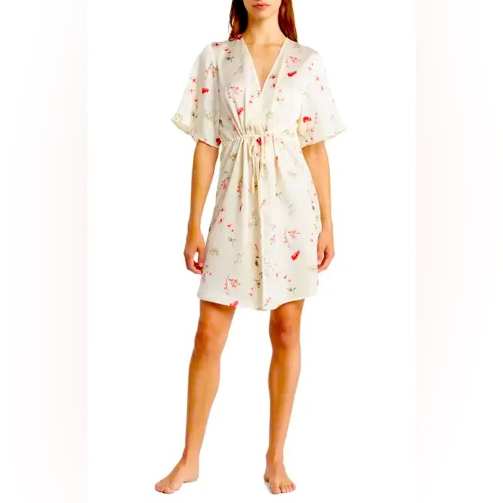 Nordstrom Rack, Floral Print Bridal Robe, Ivory, Medium